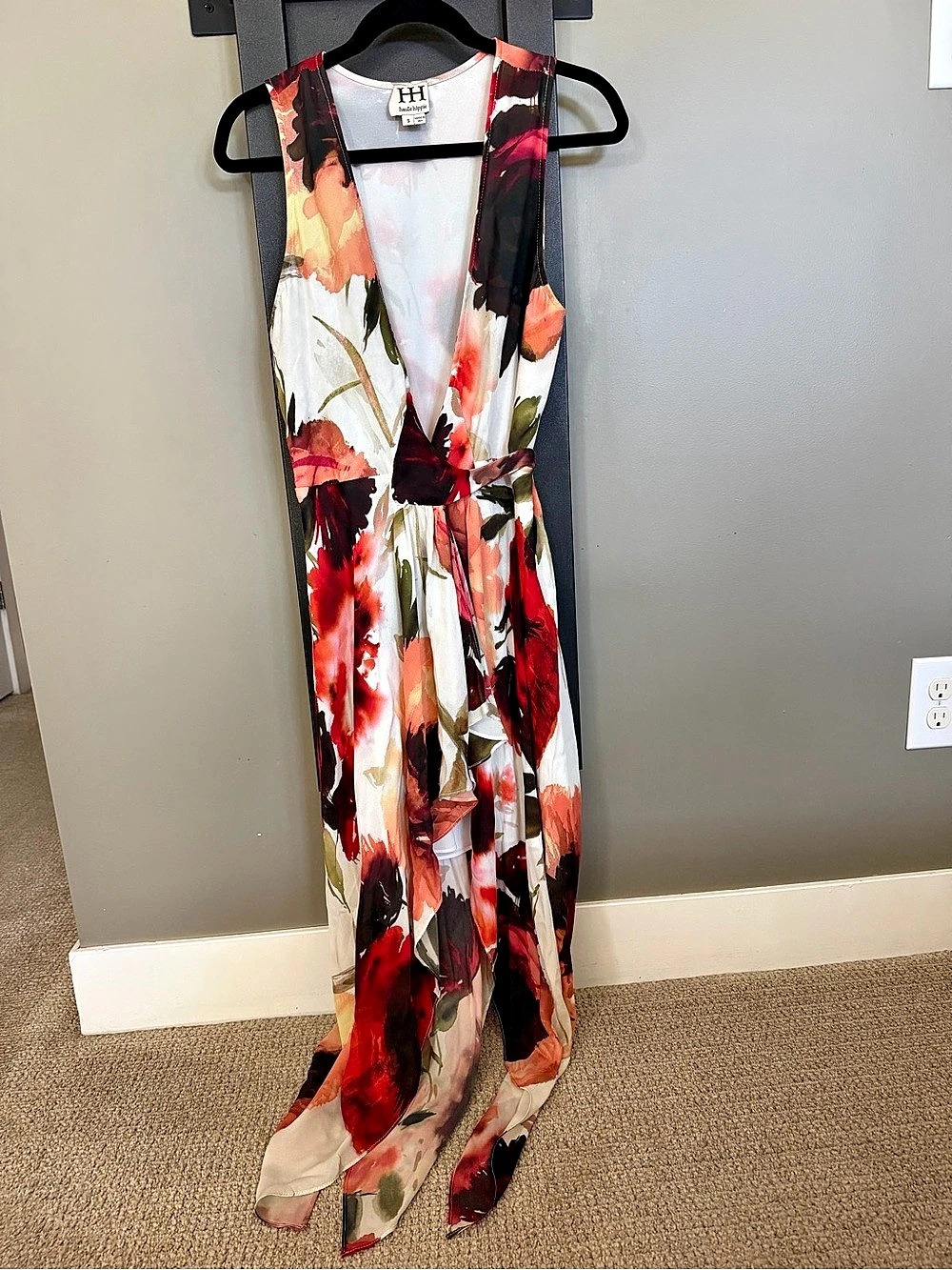 Haute Hippie 100% Silk Watercolor Floral High Low Wrap Maxi Dress S